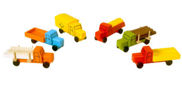 Miniatur LKW Holzspielzeug komplettes Set farbig