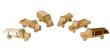 Miniatur LKW Holzspielzeug komplettes Set Naturholz