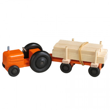 Miniatur Traktor mit Anhänger, Schnittholz